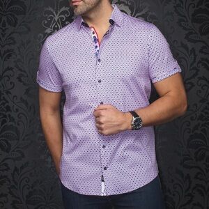 Au Noir Men's Purple Patterned Short Sleeve Shirt with Floral Accent Size 7 | 3X